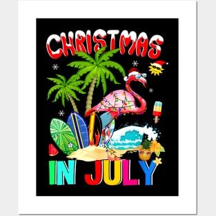 Christmas in July Pink Flamingo Funny Xmas Men Women Kids Posters and Art